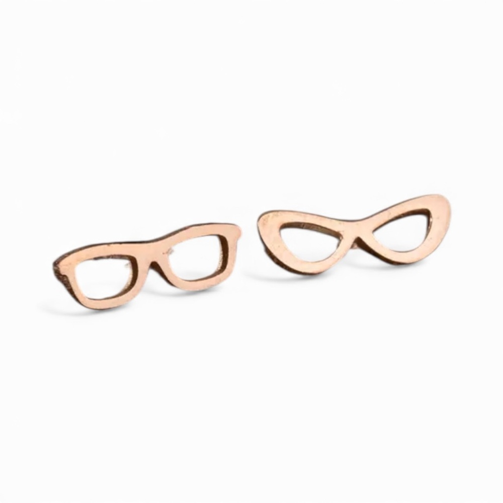 Asymmetrical Rose Gold Eye Glasses Stud Earrings
